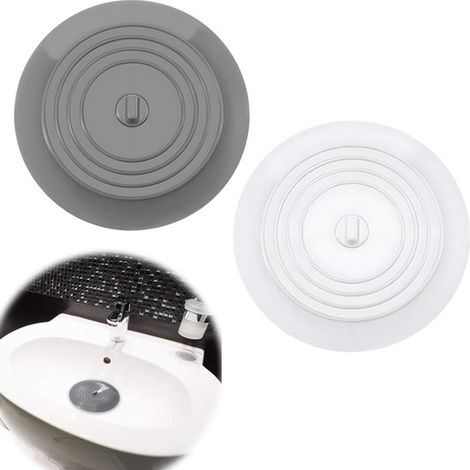 Bouchon de baignoire universel en 2 pièces - bouchon de vidange - filtre - bouchon d'évier - bouchon de baignoire - bouchon d'évier - silicone - blanc-gris (1/5)