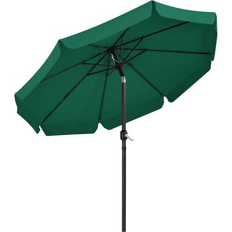 Homevive Sombrilla de Jardín Playa 267,5x240 cm con 8 Costillas Función de Inclinación y Manivela Verde Oscuro