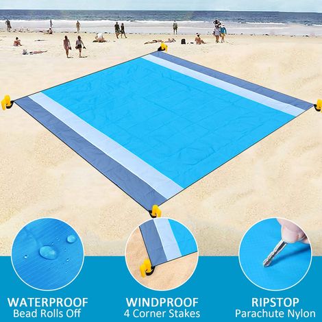 Tapis De Plage - Imperméable Anti-sable 200 x 210 cm - Pour Plage Camping Randonnée - Bleu (1/5)