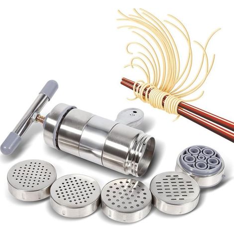 Machine à Pates en Acier Inoxydable, Machine à Pates avec 5 Moule, Nouilles Ménagères Manuelles Créatives de Cuisine- (1/5)