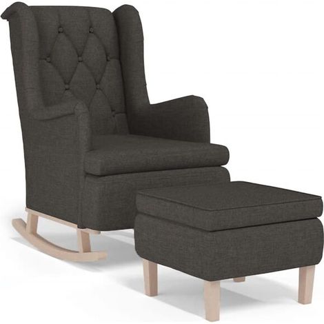 Fauteuil à bascule avec repose-pieds, tissu gris foncé. (1/5)