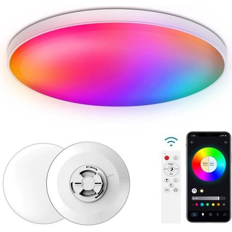Lámpara de techo LED de 30 cm，Lámpara de baño LED，Luces de techo RGB 2700K-6500K，Aplicación inteligente y control remoto，WiFi de 2.4 GHz (1/5)