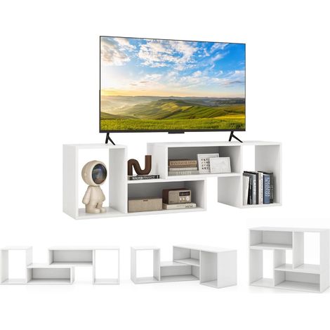 Mobile TV modulare a 2 pezzi, Mobile TV per TV da 50/55/60 pollici, Mobile TV angolare per angoli, Mobile TV estensibile in legno bianco (1/5)