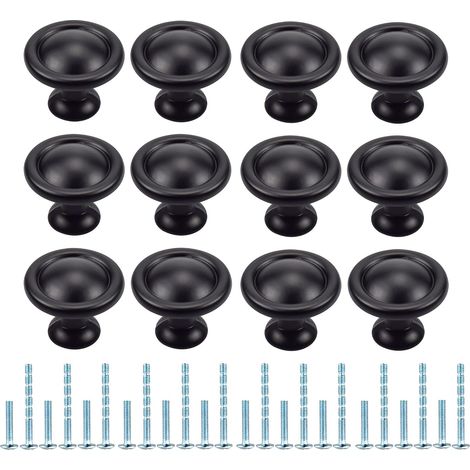 A set of 12 round drawer handles, suitable for kitchen furniture, cabinets, dressing tables, doors, offices, bedrooms, and wardrobes (black).