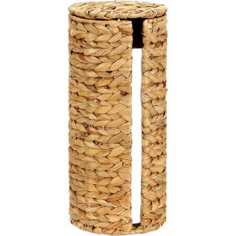 Porta carta igienica con coperchio - 3 rotoli di carta igienica di ricambio - Cestino in vimini di giacinto d'acqua autoportante per il bagno (1/5)