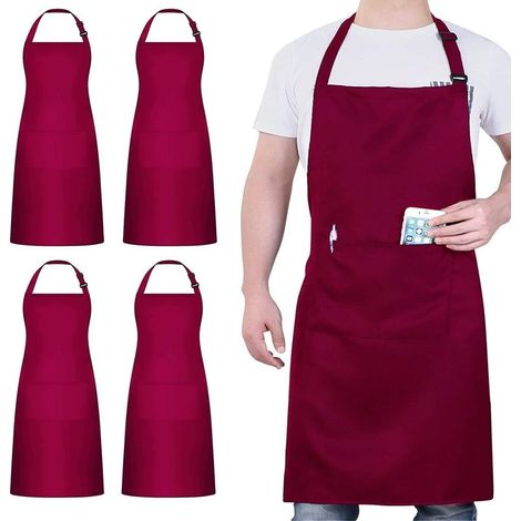 Kochschürzen-Set, Schürze mit 2 Taschen, wasserdichte, verstellbare Schürze für Damen und Herren, professionelle Küchenschürzen zum Kochen, Gärtnern, für Restaurants, Grillabende und Cafés (Wein) (1/5)