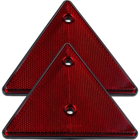 Réflecteur de Remorque Triangulaire, Lot de 2, 15 x 15 x 15 cm, Espacement Trous 70 mm, Réflecteur A Visser Ou Adhésif Gauche/Droit, Triangle Voiture Réfléchissant Arrière Standard Homologué E (1/5)