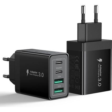 2Pack 40W Chargeur USB C Rapide Multiple Prise USB pour iPhone 16 15 14 13 12 11 Pro Max XS XR SE 8 7 6S Plus Mini, iPad, Samsung Galaxy, 4-Port Adaptateur Secteur Type C (1/5)