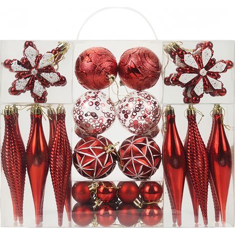 Set mit 40 bruchsicheren Kunststoff-Weihnachtskugeln – für Weihnachtsbäume, Feiertage, Hochzeiten, Partys – Rot (1/5)