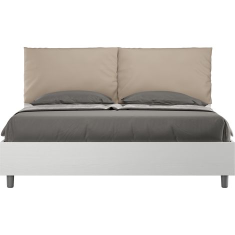 Letto matrimoniale senza rete 160x200 bianco frassino cuscini similpelle tortora Egos Antea (1/4)