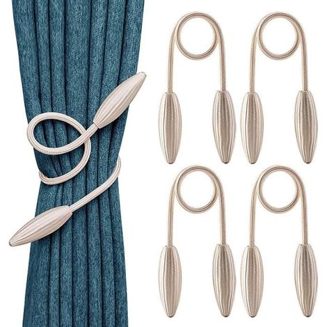 Magnetische Vorhanghalter aus geflochtenem Stoff, 4er-Set, mit Magnetösen (beige).