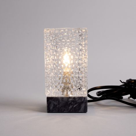 Tischlampe schwarzer Marmorsockel, geschliffener Kristallkörper (1/3)