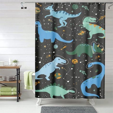 Rideau de douche motif dinosaure décor moderne enfant, polyester, 180x180 cm (1/5)
