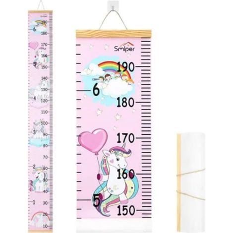 Toise à suspendre - Règle enfant - Motif licorne arc-en-ciel rose - 200 x 20 cm (1/5)
