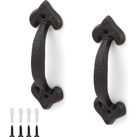 2 Pièces Poignée Porte Coulissante Noire, Poignée de Porte Extérieure en Fer Forgé,Poignet de Portes Vintage avec Vis, Adaptée aux Remise, Garages