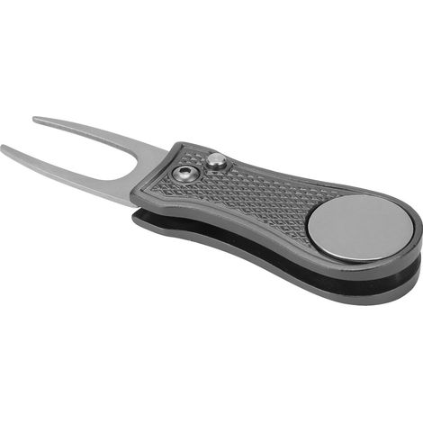 Klappbarer Golf-Divot-Reparaturstift aus Edelstahl mit automatischem, federbelastetem Griff und Befestigungselementen, grau (1/5)