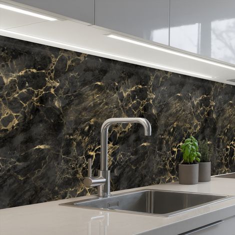 Kitchen Splashback Black - Marble - Gold - Nerf 250x60 cm