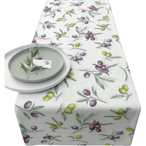 Chemin de table en coton olives 40 x 150 cm