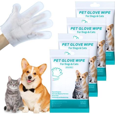 Lot de 24 Lingettes Hypoallergéniques pour Chien et Chat, Gants de Nettoyage pour Animaux, Toilettage Visage, Oreilles, Yeux Pattes (1/5)