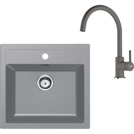 Franke Set - Set da cucina T122Š, lavello in tectonite SID 610 e miscelatore FC 6018.901, grigio/pietra grigia 143.0687.391
