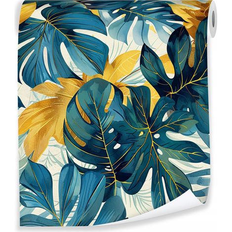 Papier peint à motif de feuilles tropicales vertes pour décorer les murs du salon – rouleau 0,5 x 10 m, intissé Wallarena