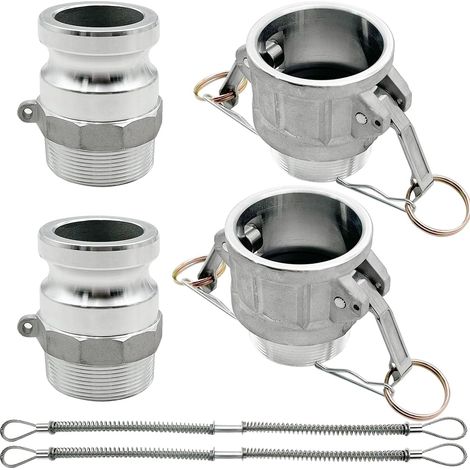 2PCS Type B, Type F, Raccords de verrouillage à came en aluminium Raccords de verrouillage à rainure à cam, Adaptateur mâle et femelle Mâle filet NPT avec retenue de tuyau d'arrêt de fouet
