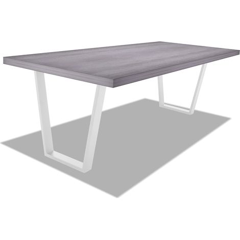 Esstisch aus Holz und Metall mit wei�en trapezf�rmigen F��en - 220x100 cm