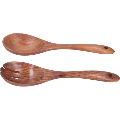 Ensemble fourchette et cuillère en bois d'acacia pour salade, cuillère et spork à mélanger. (1/5)
