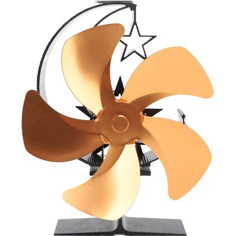 5-flügeliger Kaminofenlüfter mit Hitzeschild, Thermometer, Aluminiumlegierung, leisem Betrieb, goldfarbener, wärmespeichernder Kaminofenlüfter (1/5)