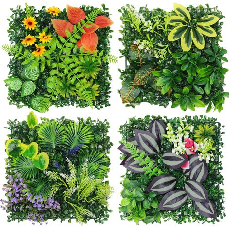 Lot de 4 plantes artificielles d'extérieur - 25 x 25 cm - Décoration pour mur, balcon et jardin (1/5)