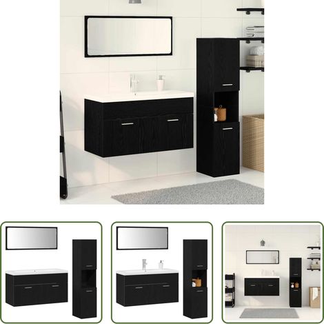 vidaXL Meuble de salle de bain bois - Ensemble de mobilier de salle de bain 4 pcs Chêne noir (1/5)