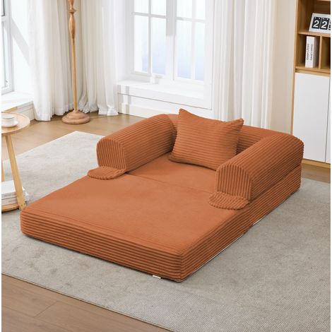 Modulares Sofa-Set Braun aus gepolstertem Cordstoff mit 1-Sitzer und 2-Sitzer, bodennah und flexibel kombinierbar (1/5)
