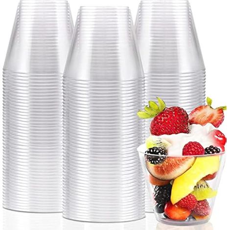 60 pièces gobelets dessert en plastique 270ml, coupes parfait transparentes réutilisables pour whisky, vin, pudding, mousse, gelée, fête (9 x 7,5 cm)