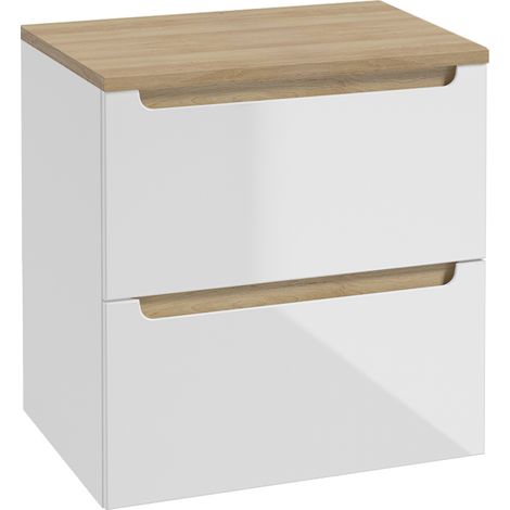 Meuble sous-vasque 60cm 2 tiroirs plan de toilette Livia Blanc et Bois (1/4)