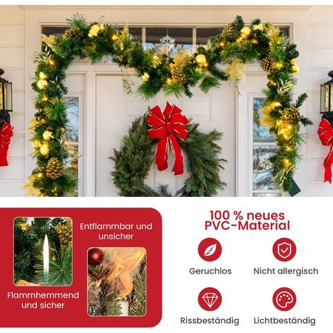 Ornements Dorés et 50 LED Ambiance Féerique Guirlande de Noël Artificielle 270 cm pour Cheminée et Escalier (1/5)
