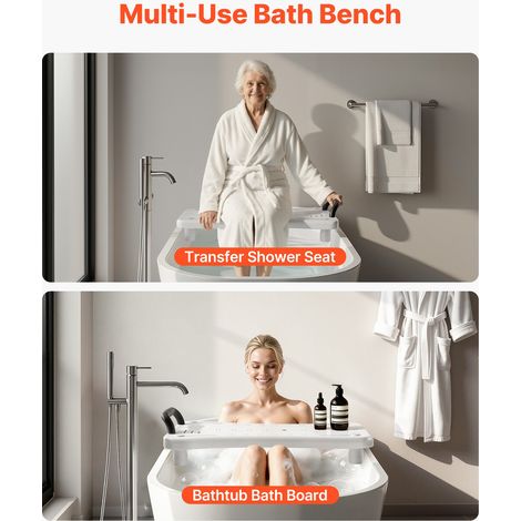Planche de Bain, Banc de Transfert pour Baignoire avec Poignée, Capacité de 150 kg, Pieds Antidérapants Réglables pour Adultes, Per… (1/5)