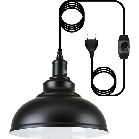 Suspension Luminaire avec Câble 4.5M et Prise E27 Vintage Lustre Noir Ø26CM (1/5)