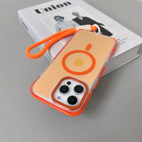 (iPhone 11, Orange) Étui de protection MagSafe pour iPhone, compatible avec la recharge sans fil, étui rigide.