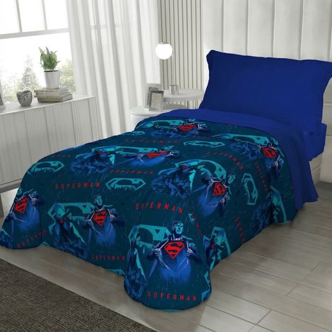 Superman DC Comics Couette simple 170x250 Kids Blue « Dark Side » – Courtepointe claire 80 g/m², fabriqué en Italie (1/5)