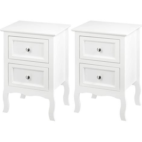Woltu – Lot de 2 tables de chevet en MDF blanc – Style rétro avec 2 tiroirs – Dimensions 40x30x60cm – Facile à assembler et à nettoyer (1/4)