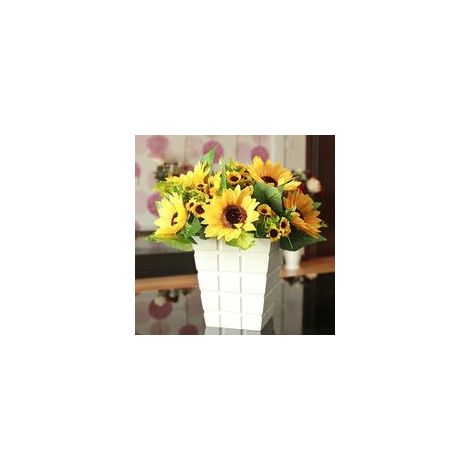 Bouquet de 7 tournesols artificiels en soie, décoration florale pour la maison-Crezuo