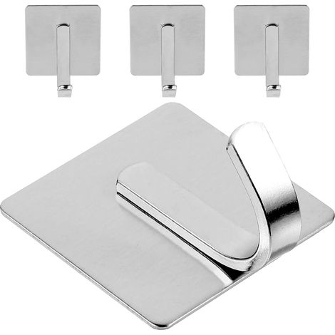 Lot de 4 crochets adhésifs ultra-résistants sans perçage pour salle bain, en acier inoxydable (1/5)