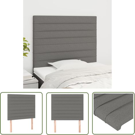 The Living Store Têtes de lit 2 pcs Gris foncé 100x5x78/88 cm Tissu - Tête De Lit - Têtière De Lit - Literie - Meuble De Chambre - Décoration Chambre (1/5)