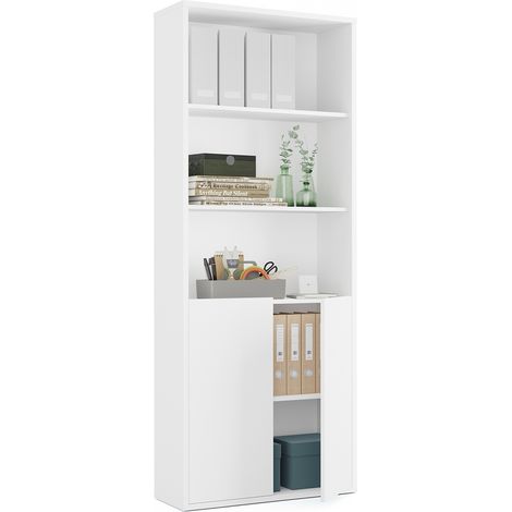 Bibliothèque / étagère de rangement, coloris blanc - Hauteur 196.5 x Longueur 75.5 x Profondeur 33 cm -PEGANE-