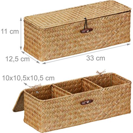 Scatola portaoggetti con coperchio 30 x 20 x 15 cm per cosmetici 3 scomparti design elegante in alga marina beige 130014795