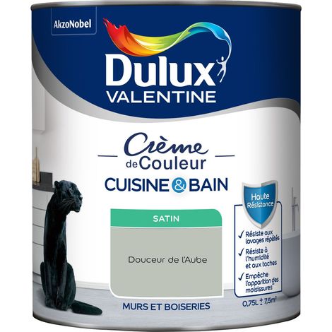 Dulux Valentine Peinture Intérieure Crème de Couleur Cuisine et Salle de bain - Satin Douceur de l'Aube 0,75 L (1/5)