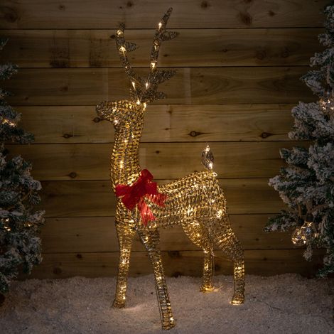 80cm Light up Gold Glitter Twist Christmas Reindeer with 80 LEDs (1/5)