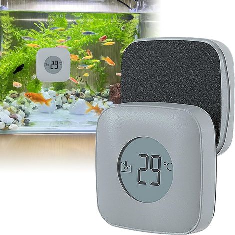 Brosse magnétique pour aquarium - Nettoyeur de vitre magnétique avec affichage de la température - Brosse magnétique pour aquarium - Nettoyant pour vitres d'aquarium - Pour enlever les algues, le (1/5)