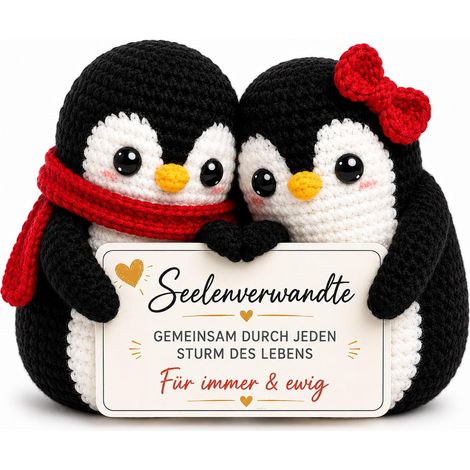 Figurine au crochet pour mariage, cadeau d'anniversaire pour lui et elle, cadeau romantique pour anniversaire de mariage (pingouin) (1/5)