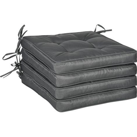 Set of 4 Garden Seat Cushion with Ties, 42 x 42cm Replacement Dining Chair Seat Pad, Grey
